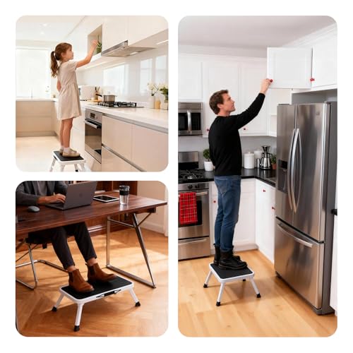 OLIXIS Foldable Step Stool, 330lbs with Non-Slip Platform & Rubber Feet | 1-Step Ladder with Carrying Handle, Sturdy Metal Stool for RV, Truck, Home Kitchen, Indoor & Outdoor Use - size: 1 Stool
