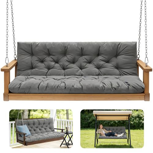 Porch Swing Cushions,Outdoor Cushions 3 Seater Replacement with Backrest, Waterproof Thickened Bench Cushion with Ties for Porch, Patio,Outdoor, Backyard and Garden (Light Gray 40 * 40 in) - color: Light Gray, size: 40x 40 inches