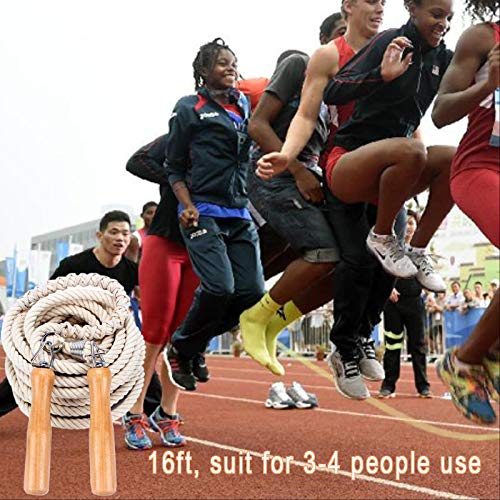 ACEONE Long Jump Rope, Multiplayer Skipping Rope with Wooden Handle for Kids and Adult, Team Group Jumping Rope for School Sport and Outdoor Activity - size: 16ft