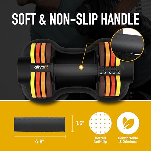 ATIVAFIT Adjustable Dumbbell Set of 2, 5–88LB Quick Dial Free Weights with Double Safety Lock, Anti-Slip Steel Handle & Storage Box, Space Saving Home Gym Equipment for Full Body Strength Training, Suitable for Home Fitness Users - color: Sunrise-25lbs