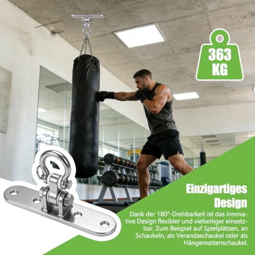 Heavy Bag Hanger,Stainless Wall Ceiling Mount Hook 180°/360° Rotation Wood Beam Holder Body Weight Strength Training Systems, Aerial Yoga Swing & Hammock - size: 4-holes with 180° Swing