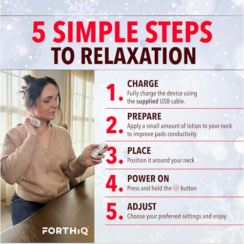 FORTHiQ Neck TENS Machine with Heat, Electric Neck Massager for Pain Relief, 15 Levels Deep Tissue Massage, Portable and Soothing, FSA-HSA Eligible