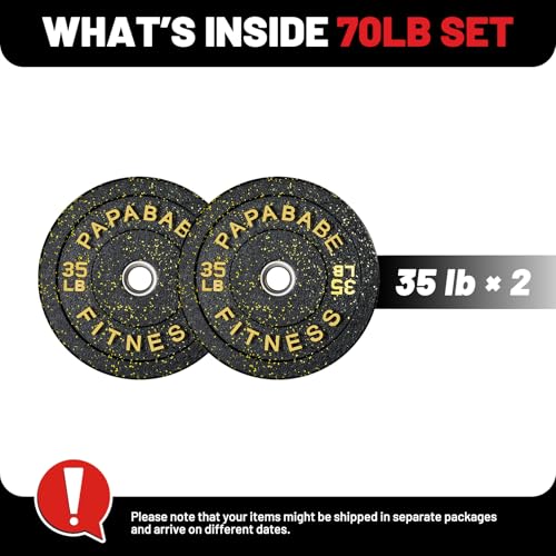 2" Bumper Plates Set Olympic Weight Plates for Barbell Strength Training | Papababe 2Inch Weights Plates Set, Floor Protective Plates, 20-600lbs Rubber Bumper Plates for Weightlifting, Bench Press - size: 35 LB PAIR, style: High Bounce