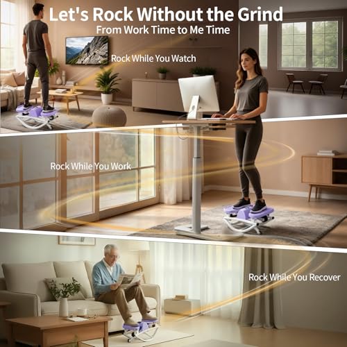 Rock Stepper, Side to Side Rocking Stepper Exercise Machine for Balance at Home, Low-Impact Lateral Stair Stepper with Resistance Bands & Digital Counter, 250 LBS Weight Capacity (Purple)