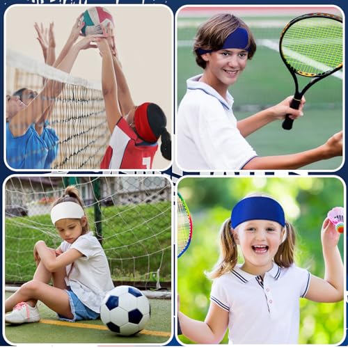 Deekin 6 Pcs Sweatbands for Kids Soccer Headbands Boys for Sports Breathable Sweat Wicking Headband for Kids Athletic Baseball Football Youth 5-15 Years Old - color: Red, White, Blue
