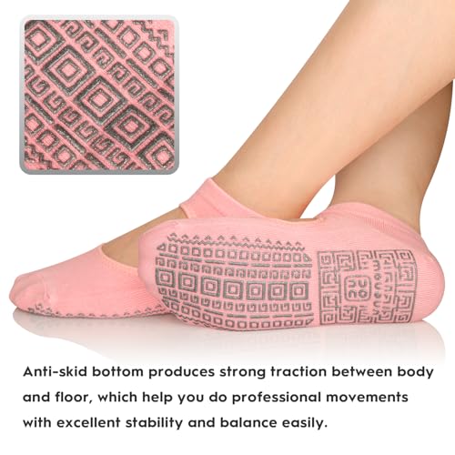 unenow Non Slip Grip Yoga Socks for Women with Cushion for Pilates, Barre, Home - color: 4 Pairs-black/White/Pink/Purple