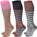 IRAMY Compression Socks Women Ankle Support Gradient Compression Wicking Moisture Knee High Socks 3 Packs - color: Pink+black+brown-3 Packs, size: Medium
