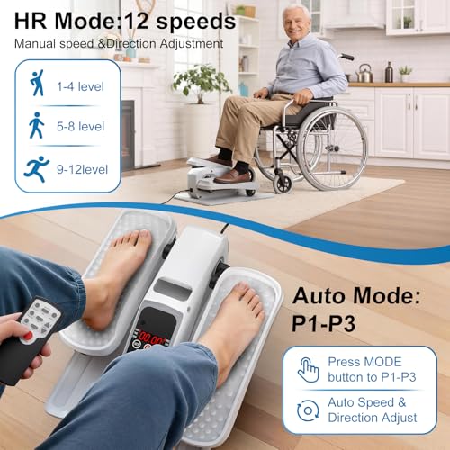 VIVURN-018 Under Desk Elliptical 12 Speed 5 Modes Mini Motorized Leg Exerciser While Sitting for Seniors As Seen on TV with Non-Slip Mat Quiet & Portable Electric Pedal Exerciser for Home and Office - color: White