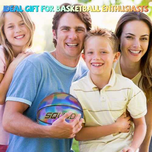 SQUAD NightPlay Reflective Basketball Size 5, Size 7 - Cool Holographic Glow Basketball for Night Game, Ideal Gift for Boys Girls 10-14 Year Old, Cool Teen Toys - color: Reflective Dark, size: Size 7