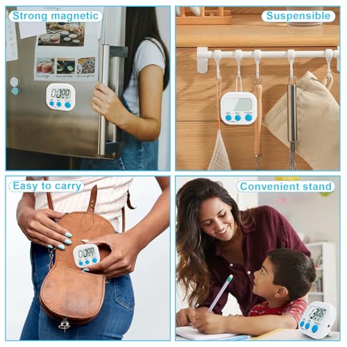 6 Pack Digital Kitchen Timer Multi-Function Magnetic Timers Classroom Timer for Kids Loud Alarm Big LCD Display Electronic Count Up Countdown Timers for Cooking, Classroom, Exercise, Meeting, White - color: White