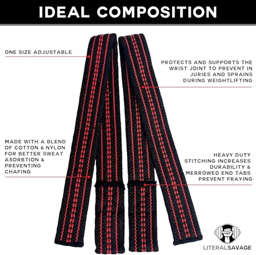 25" Powerlifting Straps (Pair) – Dominate Deadlifts with Heavy Duty Cotton Wrist Wraps – Maximum Grip Support for Strength Training & Weightlifting – Black/Red – For All Lifters: Newbies, Pros, Young Guns & Gym Vets - color: Black with Grey Padding