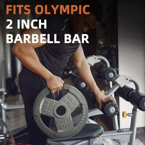 Fitvids 2 Inch Olympic Barbell Weight Plates, 2.5 LB to 45 LB Plates for Home Gym Strength Training, Triple-handle Design - style: 25LB (Set of 2)