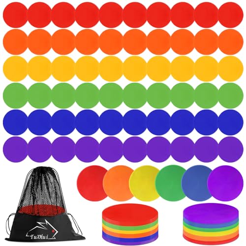 60 Pcs Poly Vinyl Spot Markers Rubber Floor Dots Non Slip Agility Markers Flat Field Cones for PE Gym Classes, Classroom Activities and Games, Soccer Basketball Sports Speed Agility Training - size: 10inch