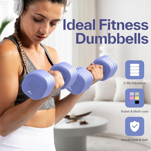 Adjustable Dumbbell Set of 2: Sportneer 4 in 1 Free Weights Dumbbells Set for Women, Hand Weights for Women at Home, Available in 5 lb × 2 and 10 lb × 2 Sets with Soft Rubber Handle for Home Gym Exercise Training - color: Bright Cornflower, size: 5lb × 2