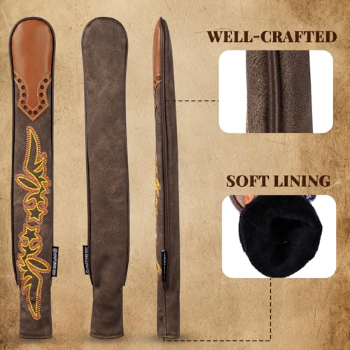 Craftsman Golf Cowboy Western Retro Brown Durable Golf Headcover Head Cover fits up to 460cc Driver for Fairway Wood Hybrids Rescue Putter Protector - style: Golf Alignment stick cover