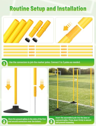 GHB Agility Poles 4 Pack 50" Sports Soccer Training Poles | Detachable Speed Training Equipment Football Accessories with Rubber Base - size: B.Rubber Base+Spike