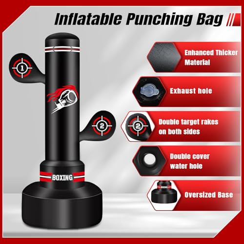 Heavy Freestanding Punching Bag for Adults, 70'' Standing Punching Bag Boxing Bag Bag with Boxing Gloves, Pump, Jump Rope and Reflex Ball, Women Men Kickboxing Bags for Training MMA Muay Thai Fitness