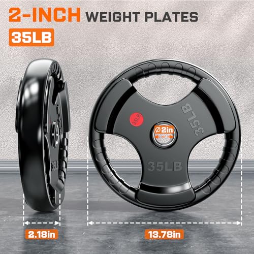 XDDIAS Rubber Weight Plates for Barbell, 2-Inch Olympic Grip Plate for Strength Training, Weightlifting and Bodybuilding in Home & Gym, Solid Cast Iron Weight Plates Pair and Sets - color: 2X35LB