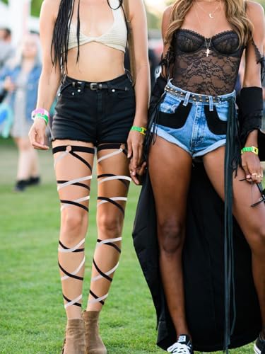 Rave Leg Wraps Elastic Garter Plus Size Leg Straps Music Festivals Outfits for Women - color: Black-white