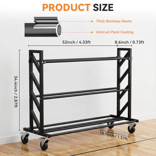Basketball Racks for Balls, Heavy Duty Ball Cart with Wheels, Basketball Storage 3-Tier 20-Ball Heavy Duty Ball Cart for Gym Garage,Drop Pin for Shooters Preference