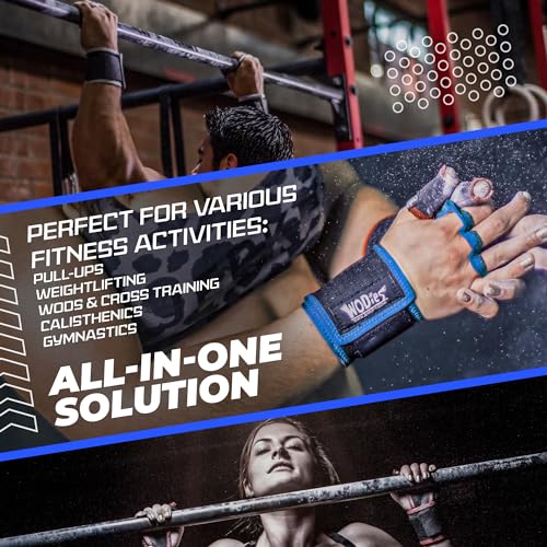 JerkFit WODies Gymnastics & Weightlifting Grips with Wrist Wraps – 3 Hole Versatile Gym Gloves for Pull Ups, Gym Training & Cross Training – Hand Grips Palm Protector for Men & Women - color: Royal Blue, size: Small 3”- 3.5”