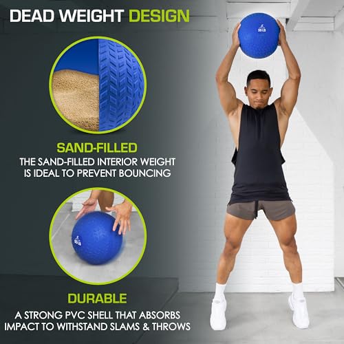 ProsourceFit Slam Medicine Balls 5, 10, 15, 20, 25, 30, 50lbs Smooth and Tread Textured Grip Dead Weight Balls for Strength and Conditioning Exercises, Cardio and Core Workouts - color: Blue, size: 50 LB