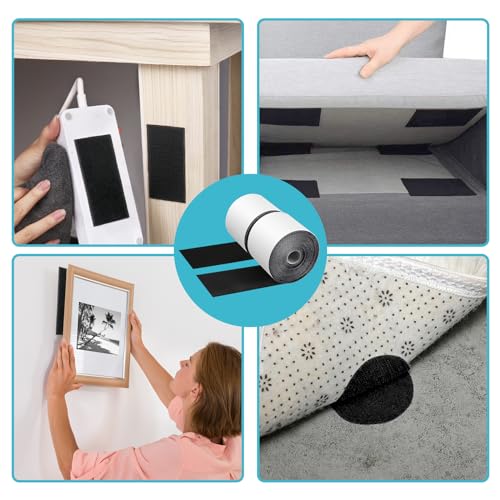 4.4''×16.5 Feet Black Heavy Duty Hook and Loop Tape Adhesive, Keep Couch Cushions from Sliding or Blowing at Outdoor, Picture Wall Hanging, No Punching Wall Mounting, Keep Your Carpet Rugs in Place - size: 4.4In x 16.5Ft, style: Black