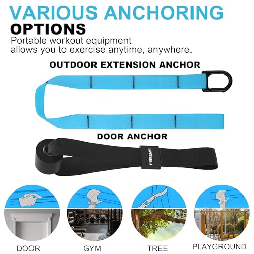 Home Resistance Training Kit | Full-Body Workout with Suspension Trainer Straps, Door Anchor, Handles, and Carrying Bag | Complete Home Gym Equipment - color: Blue