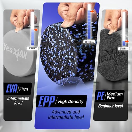 Yes4All Foam Roller, EPP High-Density Material, High Firmness Level, Back Roller for Athlete & Professional, Suitable for Back, Stretching, & Pilates, 12/18/24/36 inch - Blue Speckled, 12 in - color: Blue Speckled, size: 12-inch (Pack of 1)