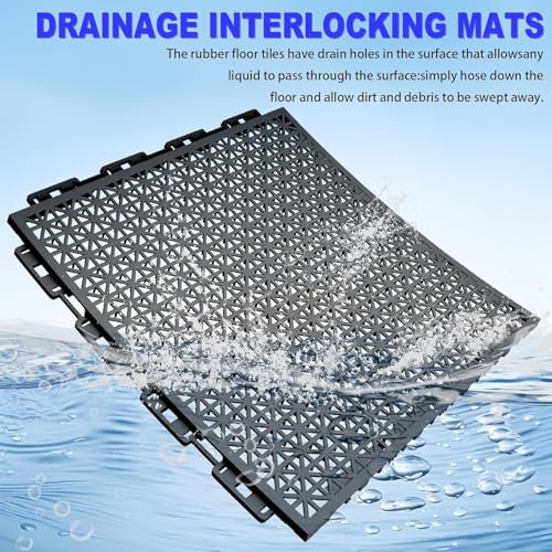 50 PCS Modular Interlocking Cushion Interlocking Floor Tiles with Hole Drainage Mat 10" x 10" Non Slip Pool Deck Mat Outdoor for Drain Deck Pool Patio Shower Kitchen Balcony (Black) - color: Black