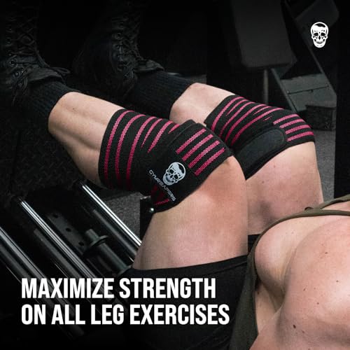Gymreapers Knee Wraps for Squats and Powerlifting 72 Inch Compression Wraps with Strap for Men & Women Weightlifting Support - color: Pink