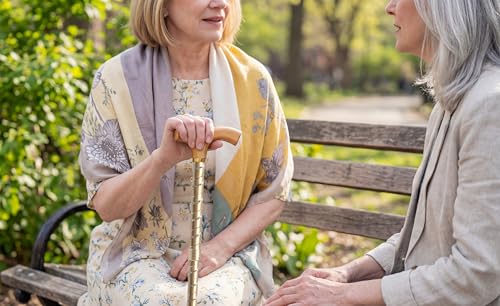 Asterom Canes for Women - Foldable, Adjustable, Collapsible - Fashionable Walking Cane for Women, Wooden Handle - color: Gold
