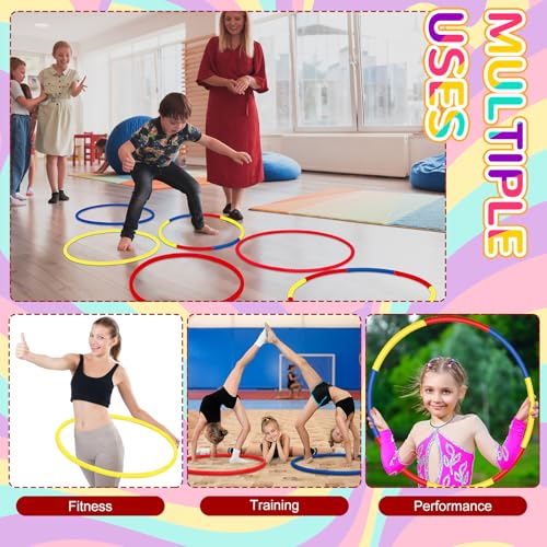 Sratte 12 Pcs Hoop for Detachable Adjustable Hoop Colored Exercise Ring Plastic Circle for Gymnastics Equipment Require Self Assembly (28 Inch,Red,Blue,Yellow) - color: Red,Blue,Yellow, size: 28 Inch