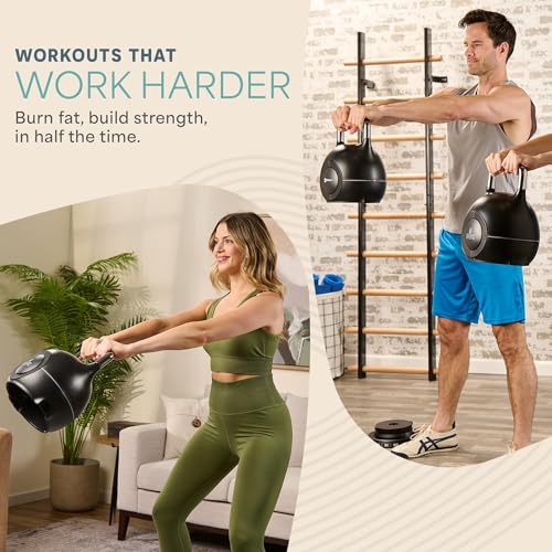 LifePro 7-in-1 Adjustable Kettlebell – PowerStone, Die-Cast Aluminum & Steel, Space-Saving Set with Handle-Twist Adjustment – Strength Training Kettlebell with Storage Base - size: 23.9 Pounds