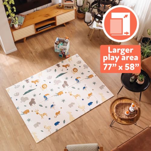 Nuby Reversible Baby Floor Mat, 77" x 58" - Foldable and Lightweight Baby Play Mat for Floor - Easy Storage and Travel - Safari - style: Safari