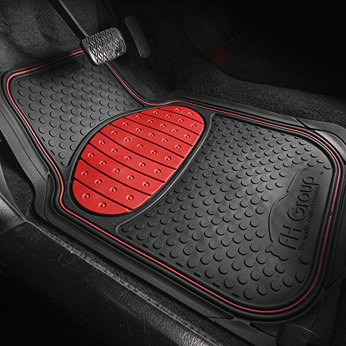 FH Group Car Floor Mats - Heavy-Duty Rubber Floor Mats for Cars, Universal Fit Full Set, Trimmable Automotive Floor Mats, Climaproof Floor Mats for Most Sedan, SUV, Truck Floor Mats Red - color: Red