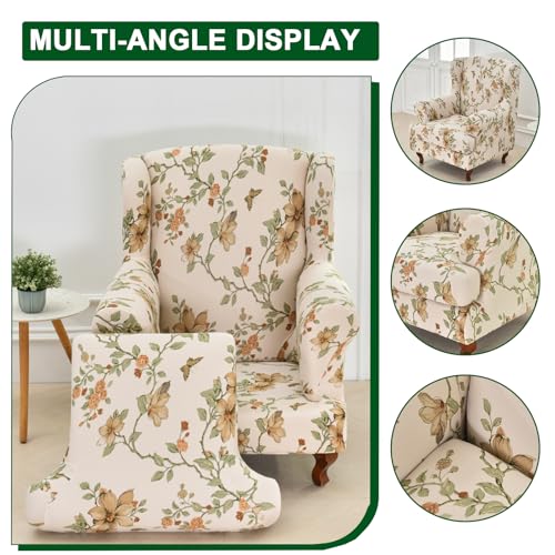 CRFATOP 2 Piece Stretch Wingback Chair Cover Printed Wing Chair Slipcovers Spandex Fabric Wingback Armchair Covers with Elastic Bottom for Living Room Bedroom Wingback Chair,C10 - color: Color C10
