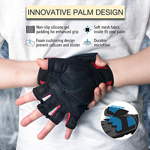 ATERCEL Workout Gloves for Men and Women, Exercise Gloves for Weight Lifting, Cycling, Gym, Training, Breathable and Snug fit - color: Red, size: Large