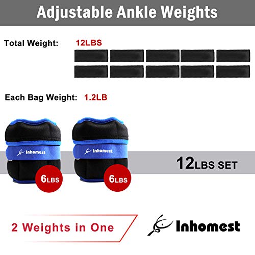Adjustable Ankle Weights 1-5/10/12 Lbs Leg Weights for Men Women,Wrist Ankle Weights for Physical Therapy,Yoga Pilates,Workout,Walking,Jogging