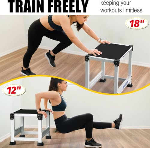GanFindX Steel Plyo Jump Box, 12/18 Inch, White | Heavy-duty Steel Plyo Box For Home Gym. Builds Agility, Stamina, Conditioning & Strength. - size: 18 Inch