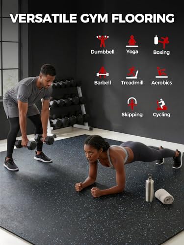 0.56" Rubber Top Gym Flooring, 24 Tiles 96 Sq Ft Heavy Duty Interlocking Gym Mats for Home Gym, Non-Slip High Density EVA Foam Workout Mat, Protect Floors from Weights, 24x24in, Black/Blue - color: Black/Blue, size: 24 Tiles (96 Sq Ft )
