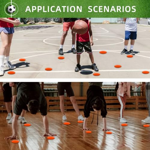 Poly Spot Markers 4.73 inch/10 inch 12 Pcs Non-Slip Rubber Agility Training Markers Floor Dots Flat Field Cones for Football, Soccer, Basketball, School Exercise Drills, Dance Practice - style: 4.73 inch 24 Pcs Yellow (TPE)