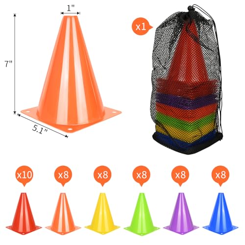PXZBLG 12/24/50pcs Soccer Cones, 7" Plastic Traffic Cones | for Sports Training, Football, Soccer, Basketball, Coaching, Practice - color: 6 Colors, size: 7", 50pcs