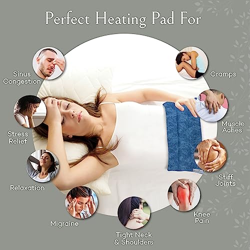 SacksyThyme Microwave Heating Pad for Back, Neck, Menstrual Cramps, Shoulders, Leg Pain Relief - Hot Moist Microwavable Therapy Pack - Blue Unscented Flaxseed Heat Pad Made in USA (Size: 18” x 7”) - size: 18” x 7”