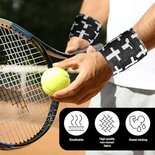 Geiserailie 12 Pack Christian Athletic Tapes 2 Inch x 5 Yards Self Adhesive Bandages Sports Wraps Breathable Elastic Wrap Non Woven Bandage for Wrist, Ankle, Baseball Football(Black) - color: Black
