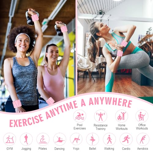 Wrist Weights, Adjustable Wrist Ankle Weights for Women, Wearable Arm & Leg Weights Set of 2(1 lb Each), Weighted Bangles for Walking, Yoga, Dance, Barre, Gym - color: Pink