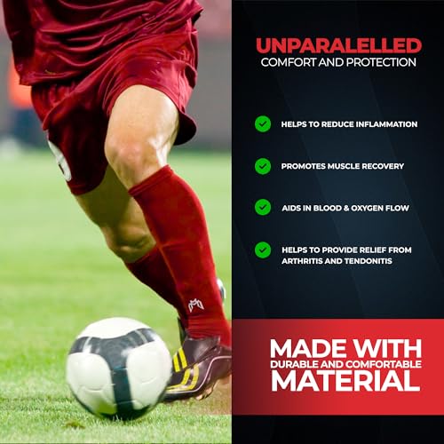 MediCaptain Pre Cut Soccer Sock Sleeves, Companion for Soccer Grip Socks, Securely Holds Shin Guards, Compression Leg Warmer - color: Red