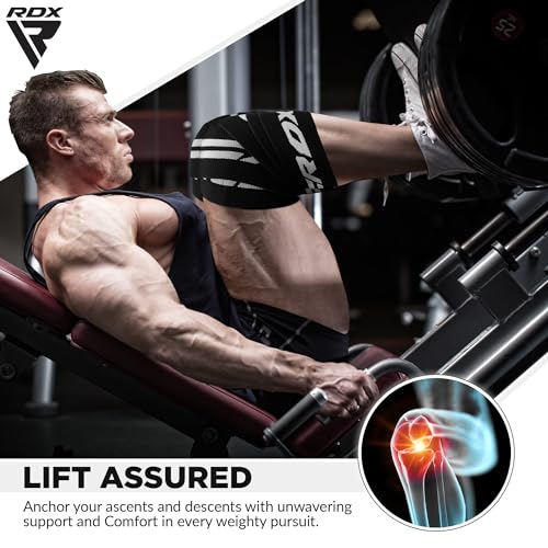 RDX Knee Wraps for Weightlifting, 78” Elasticated Straps Power Lifting Leg Press Support Gym Fitness Squats Workout Men Women - color: White