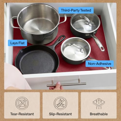 GORILLA GRIP powerGRIP Drawer Shelf and Cabinet Liner, Thick Strong Hold, Non-Adhesive Liners Protect Kitchen Cabinets and Cupboard, Bathroom Drawers, Easy Install, Breathable Mat, 12" x10', Red - color: Red, size: 12" X 10', style: 12" x 10'