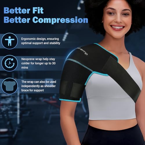 Comfytemp Shoulder Ice Pack Wrap Shoulder Brace Compression Sleeve for Shoulders Pain Relief, 2 Gel Ice Packs for Injuries Reusable, Cold Therapy for Rotator Cuff Recovery, Fathers Day Dad Gifts Men - color: Black - 2 Gel Pack+1 Brace